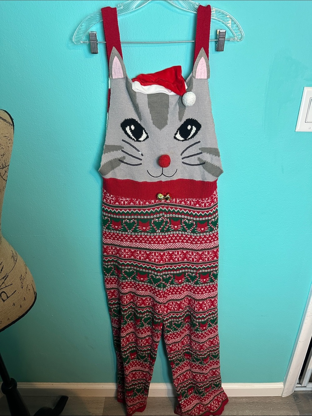 Eyeshadow Kitty Christmas Holiday Cat Romper L